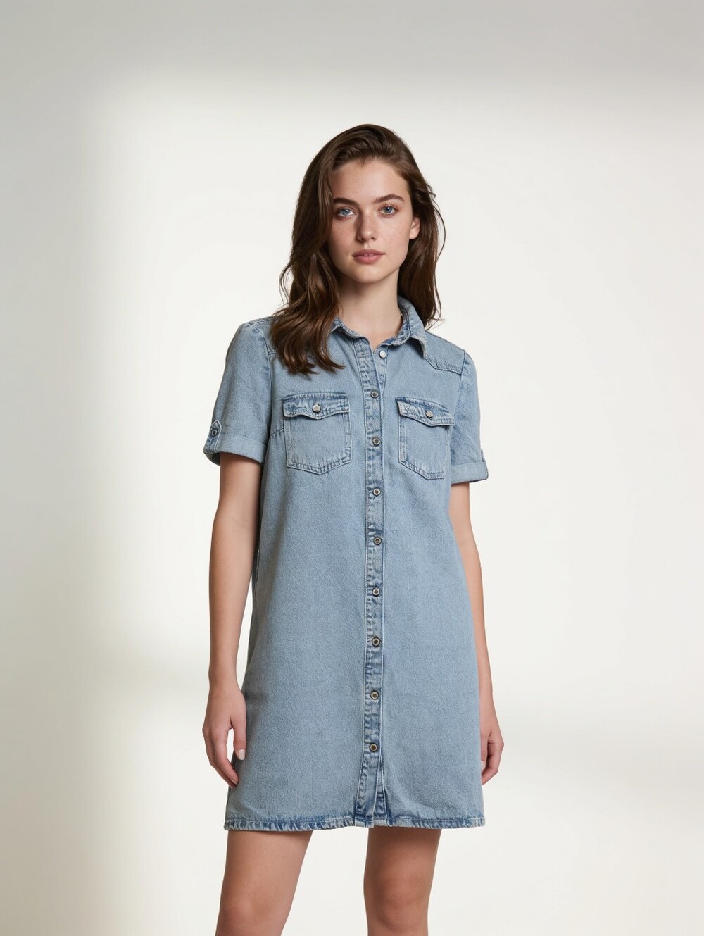 Only Light Wash Denim Midi Shirt Dress